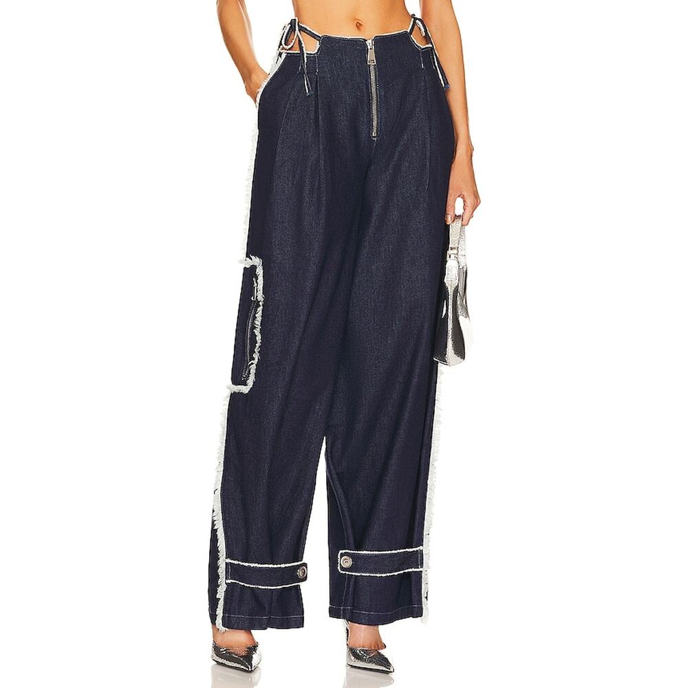 Ceren Ocak Low Blue Denim Waist Pleated Pant Size M